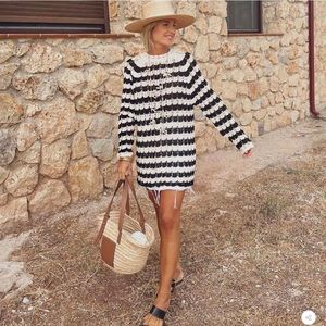 Zara Black Cream Crochet Sweater Dress Size M